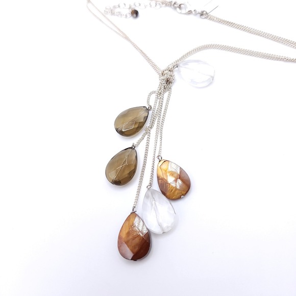 J. Jill Jewelry - J Jill Multi Stone Necklace Silver‎ Tone Teardrop Dangle 16in